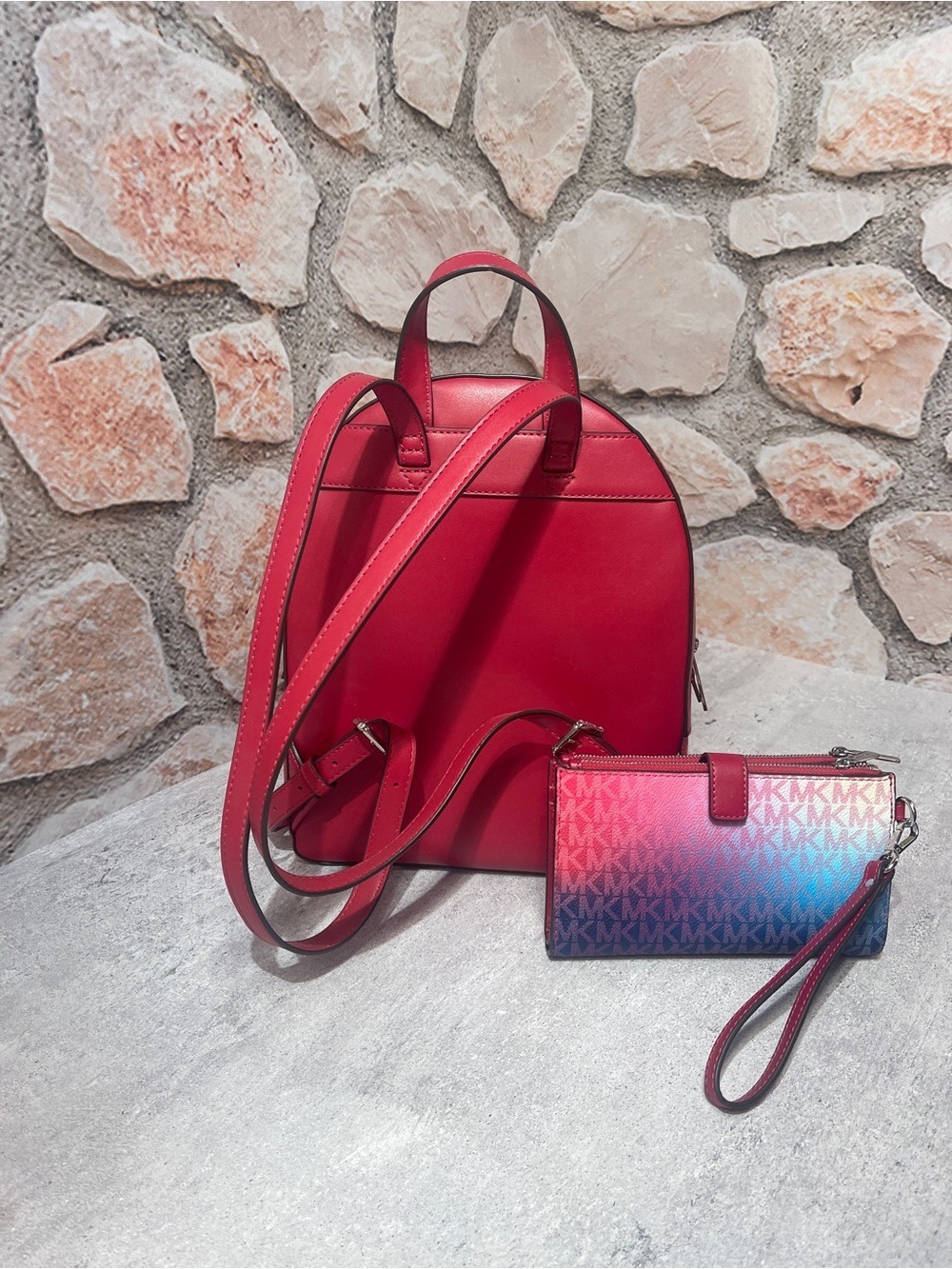 Michael Kors Jaycee Gradient Pink Blue White MK Logo Backpack & Matching Wallet - Picture 3 of 14